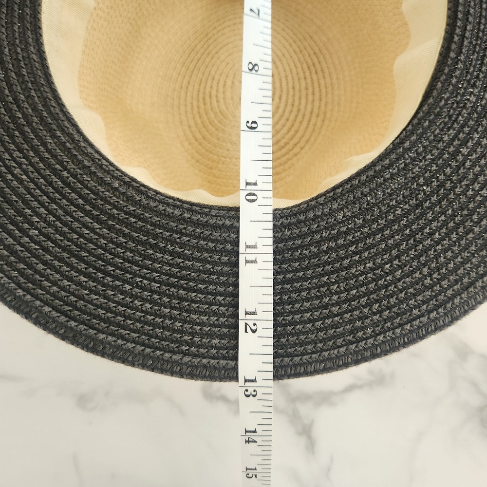 Two-Tone Black & Beige Synthetic Raffia With Ribbon Womens Hat - Picture 17 of 17
